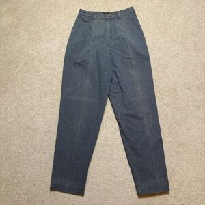 Vtg Lee Dress Pants Womens 12 Long Blue Check Pleated Tapered High Rise Workwear